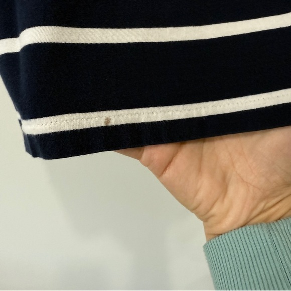 Ralph Lauren Navy and White Cotton Striped V Neck T-Shirt - Picture 12 of 16